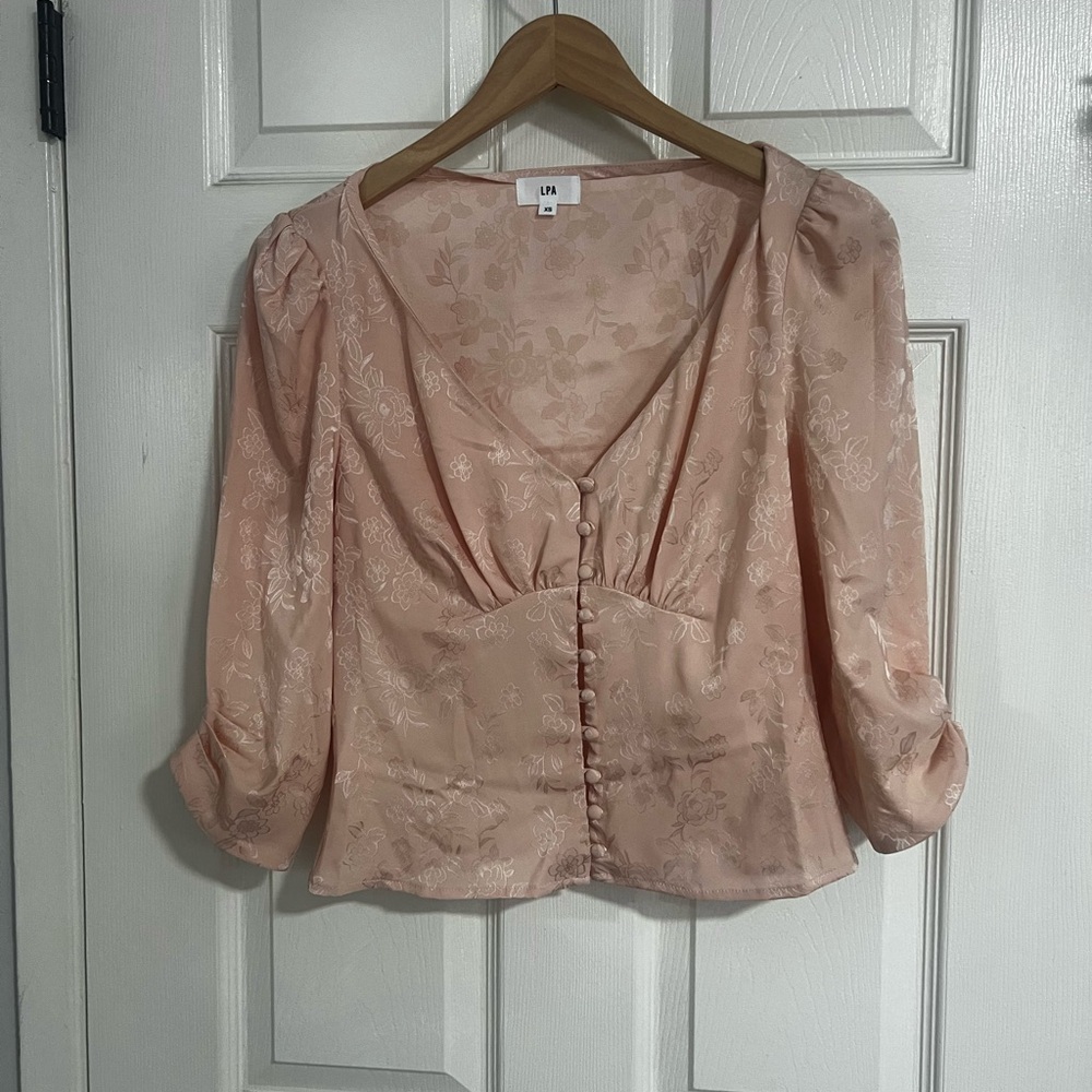 LPA Pink Puff Sleeve Fitted Blouse